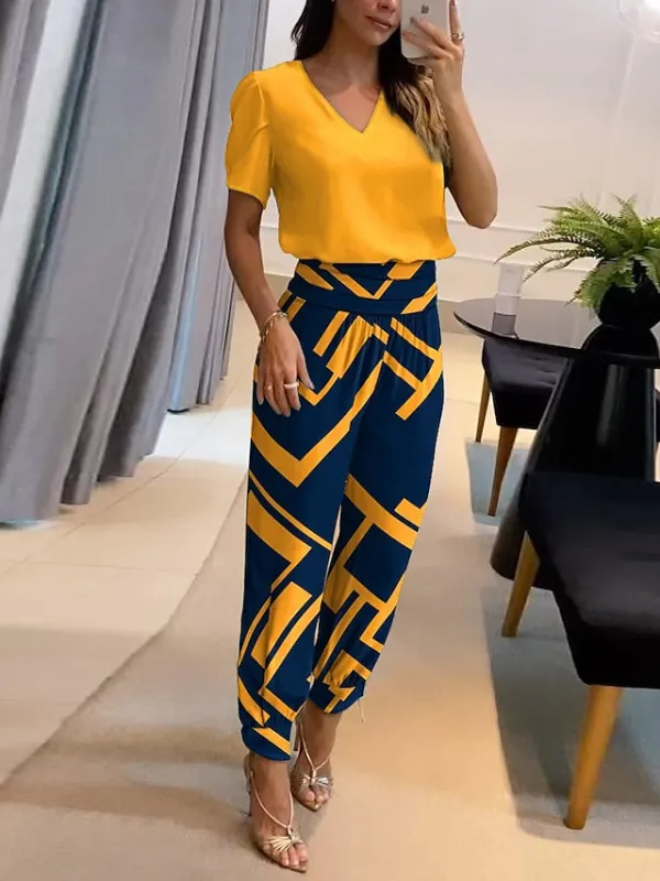 Women's Shirt Pants Sets Black Yellow Royal Blue Graphic Butterfly Print Short Sleeve Casual Daily Vintage Fashion Streetwear V Neck Regular Fit Fall & Winter