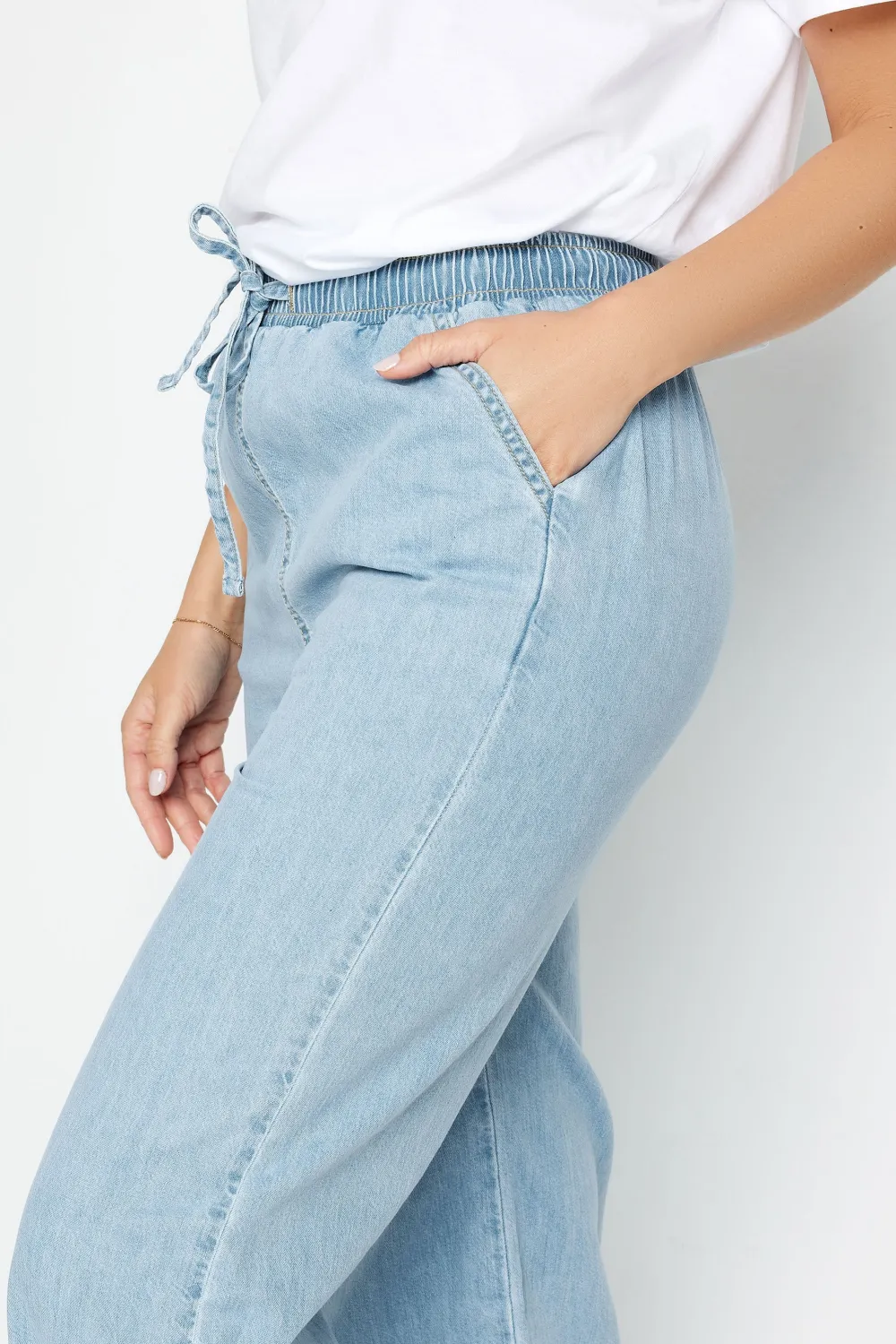 LTS Tall Light Blue Drawstring Wide Leg Jeans