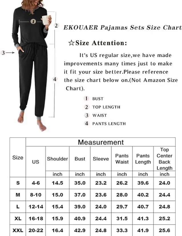 Women's Pajamas Sets Long Sleeve with Plaid Pants Soft Sleepwear O Neck 2 Piece Pjs Joggers Loung Set with Pockets