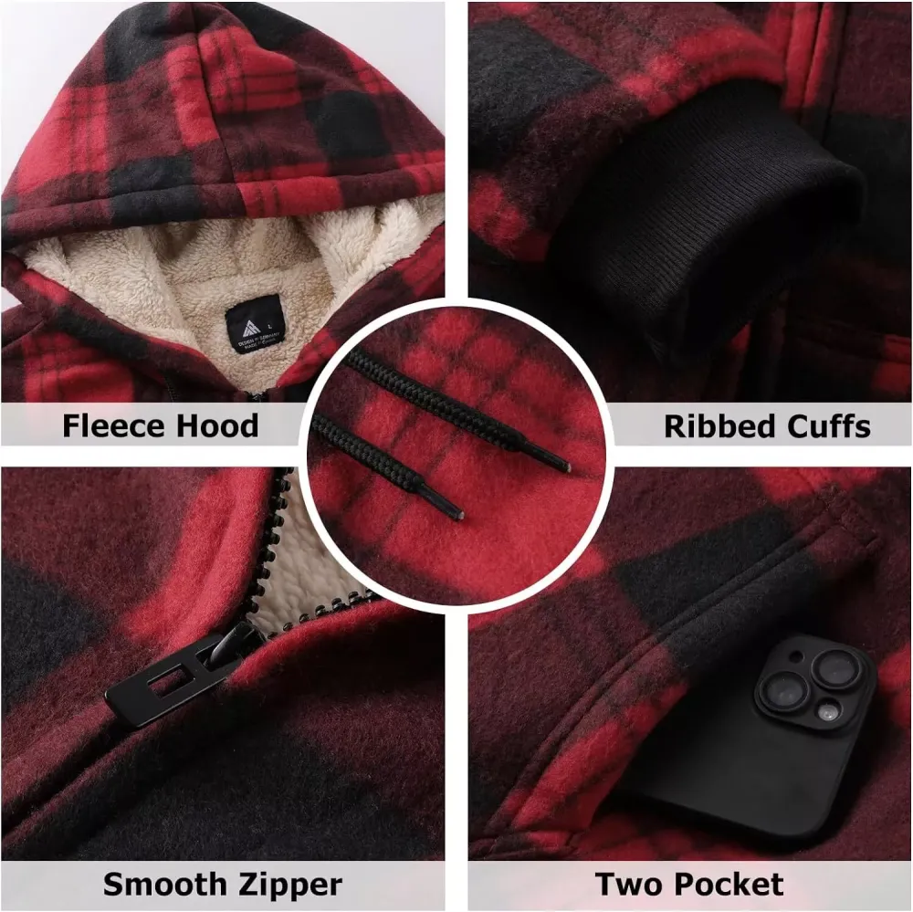 Mens Plaid Flannel Sherpa Lined Fleece Jackets