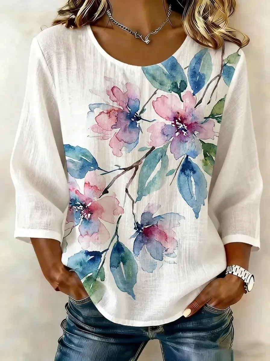 Women's Nashville Floral Watercolor Printed Top