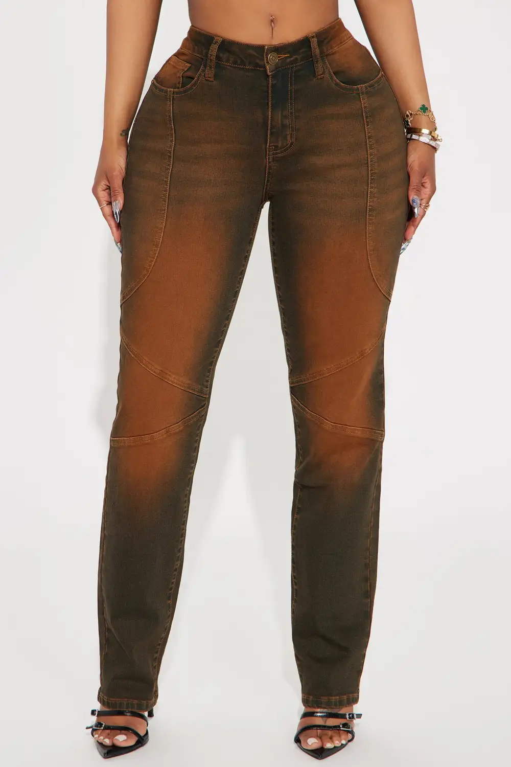 Passing Through Stretch Straight Leg Jeans - Brown
