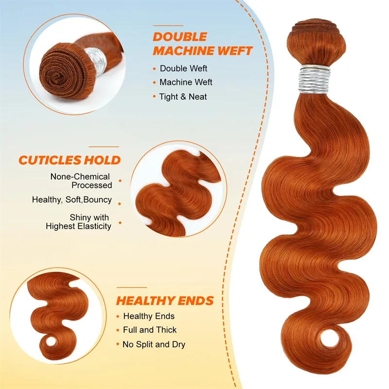 Sterly Ginger #350 Body Wave Human Hair Bundles With 13×6 Lace Frontal/5×5 Lace Closure