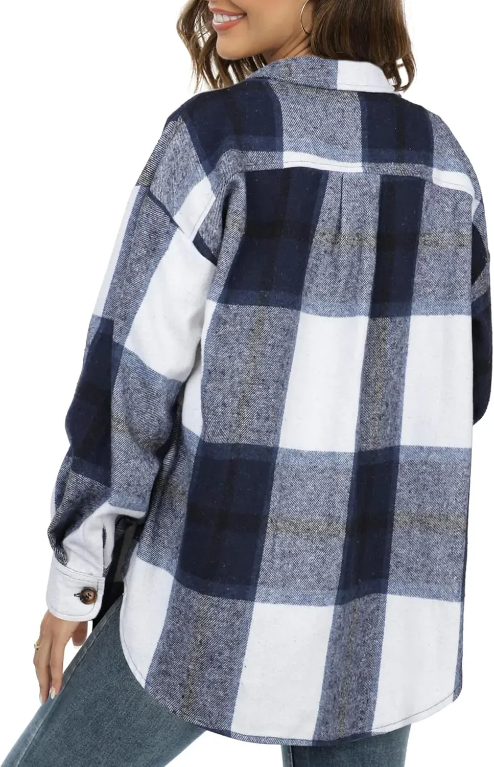 Women's Casual Plaid Flannel Shacket Jacket Oversized Button Down Long Sleeve Fall Shirts Jacket Lapel Coats Tops