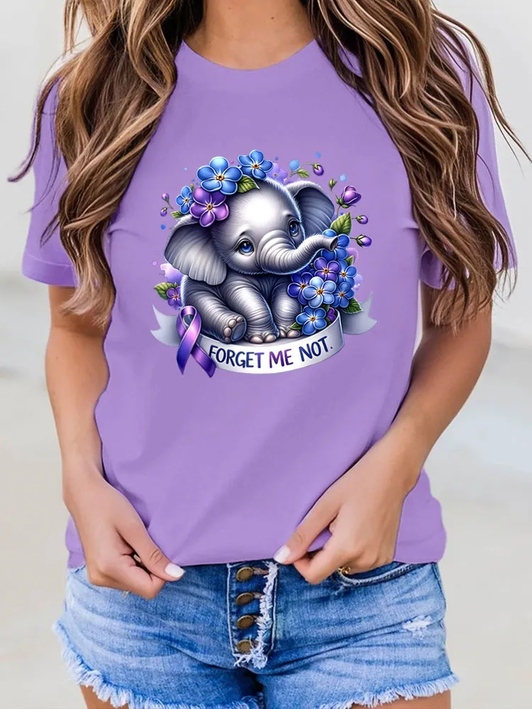 Women'S Round-Neck T-Shirt Forget Me Not Alzheimer'S Awareness Prints