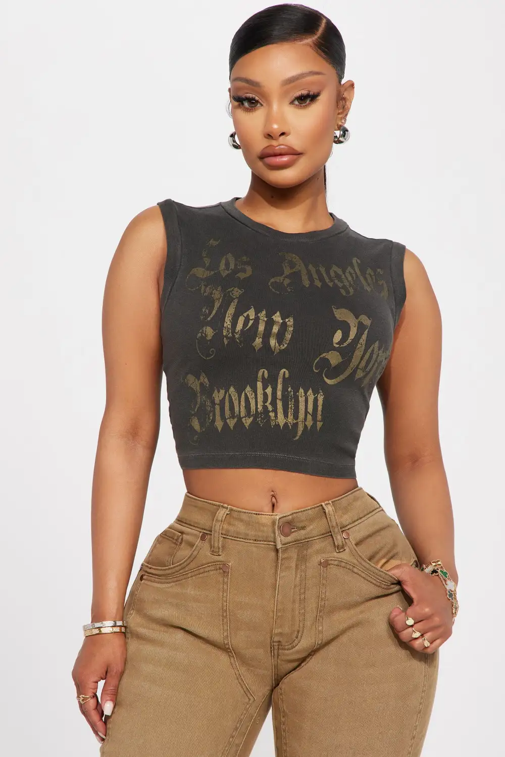 LA to NY Washed Tank Top - Charcoal