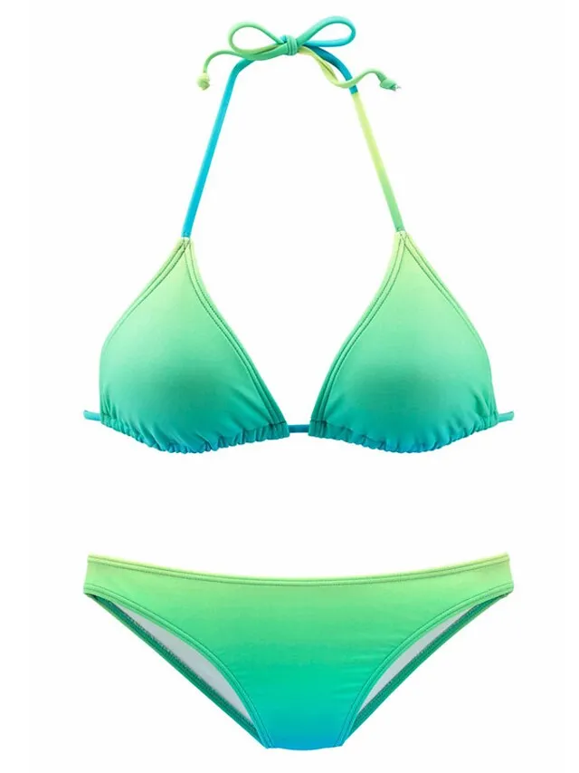 Women's Swimwear Bikini 2 Piece Normal Swimsuit Halter 2 Piece Open Back Sexy Printing Gradient Color Red Green Halter V Wire Bathing Suits Sexy Vacation Fashion