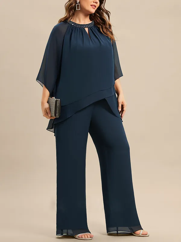 Chiffon Mother Sequin Top Trousers Set
