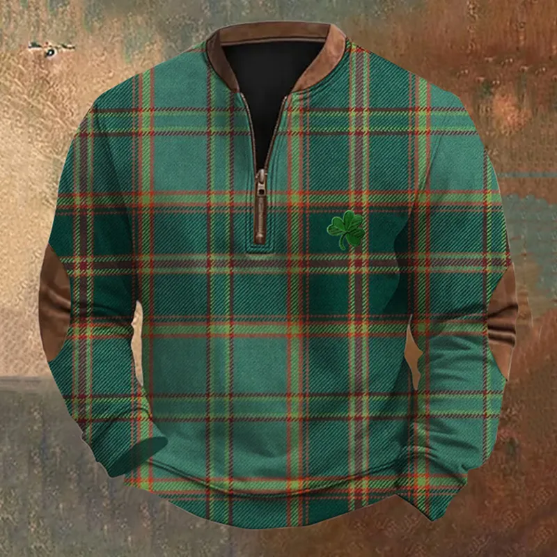 Vintage Ireland Plaid Art Zip Up Comfy Sweatshirt