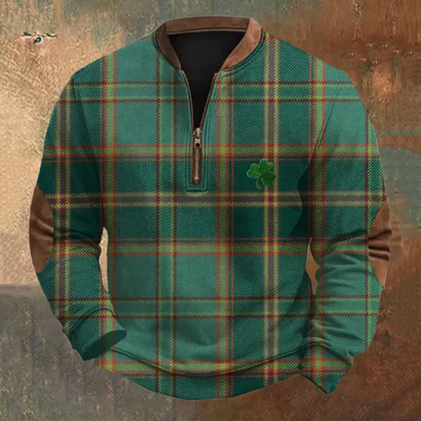 Vintage Ireland Plaid Art Zip Up Comfy Sweatshirt