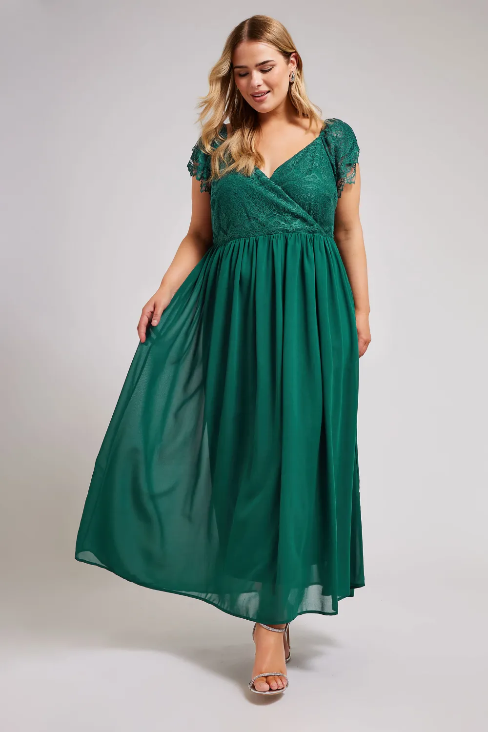 YOURS LONDON Curve Green Lace Wrap Maxi Dress