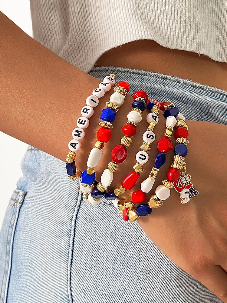 American Independence Day Flag Multi-layered Colorful Stretch Bracelet