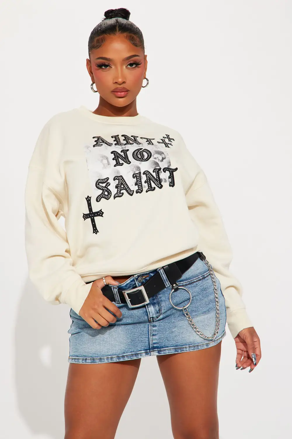 Ain't No Saint Crew Neck Sweatshirt - Sand