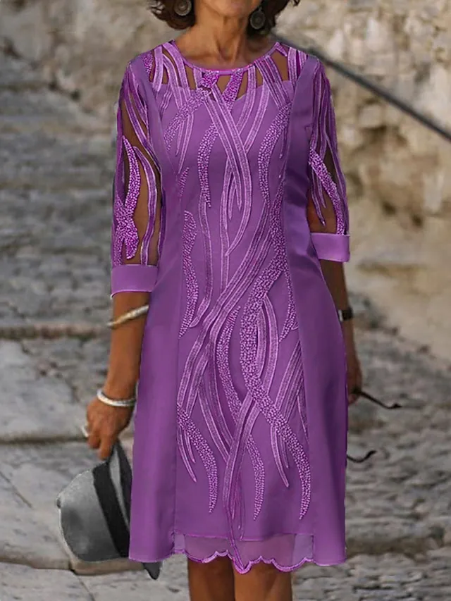 Women‘s Shift Dress Knee Length Dress Green White Gray Purple Pink Yellow Half Sleeve Pure Color Mesh Summer Spring Crew Neck Stylish Elegant Classic Party 2023 S M L XL XXL 3XL 4XL 5XL