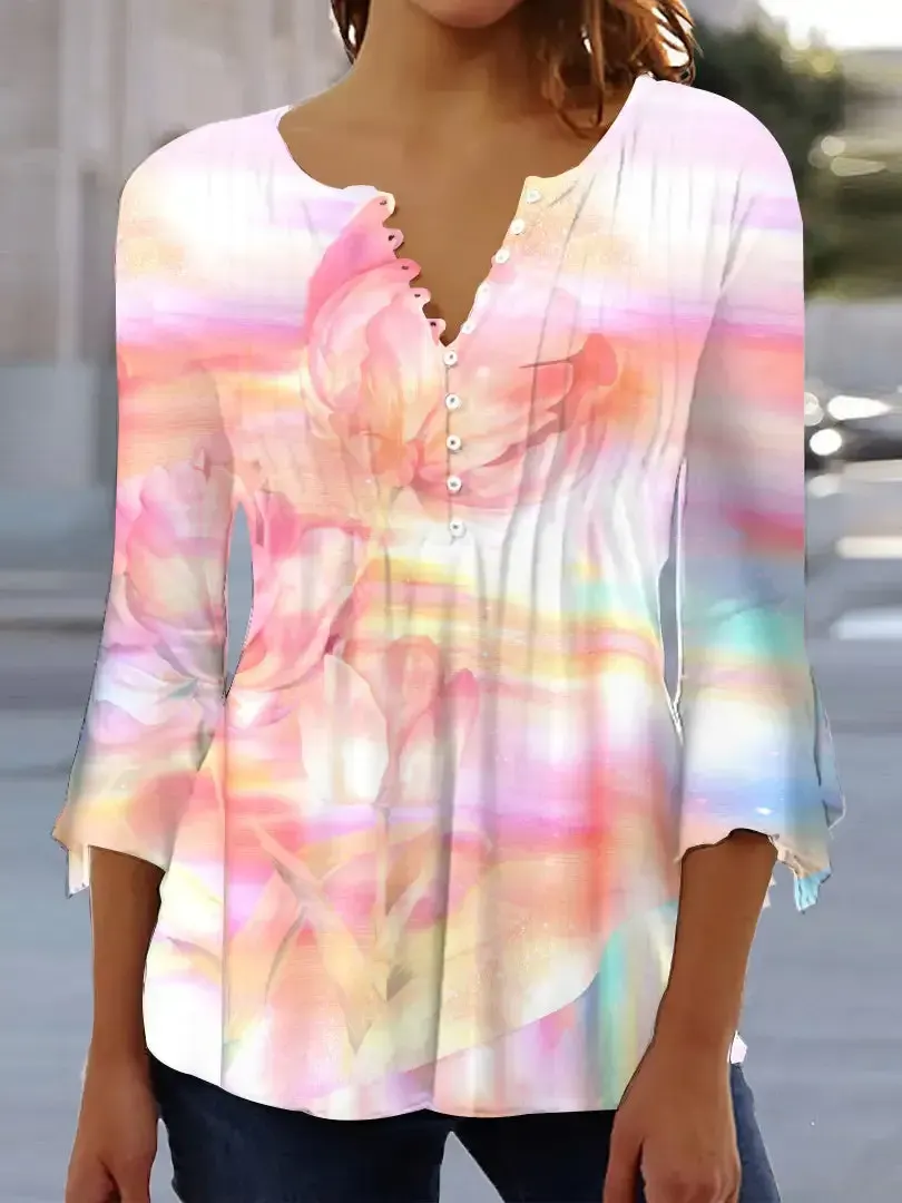 Women's Colorblock 3/4 Sleeve V-neck Top