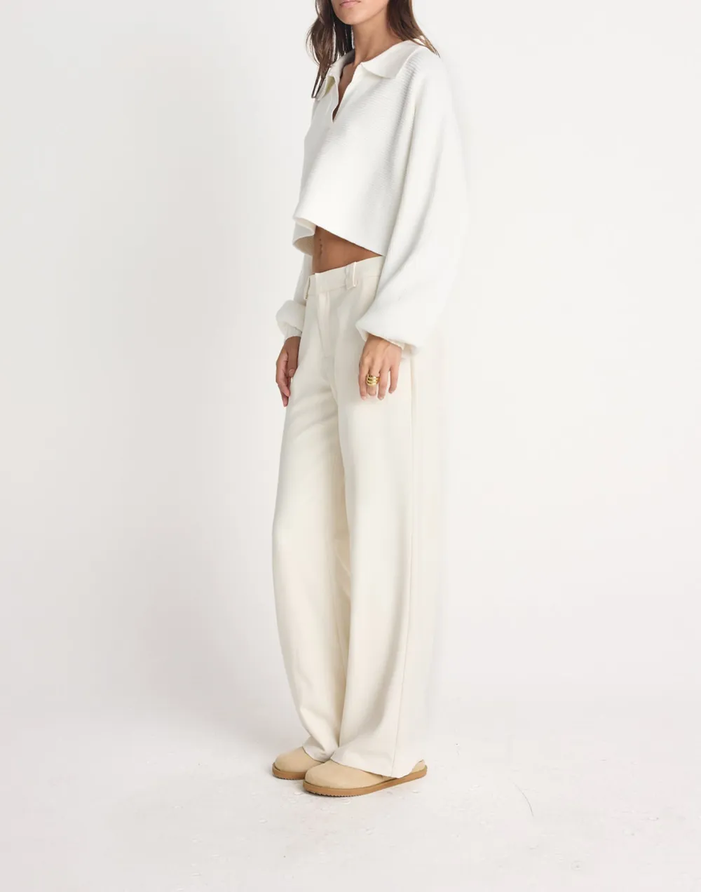 Cropped Soft Off White Knitted Jumper