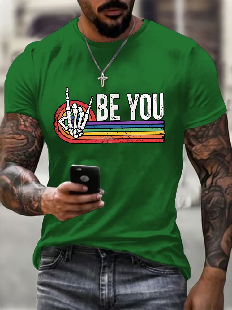 Men'S Round-Neck Short-Sleeved T-Shirt With Be You Prints