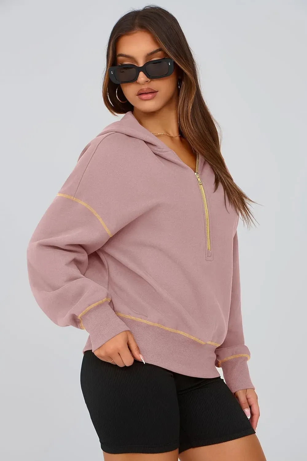 Women's Hooded Sweatshirts Long Sleeve Half Zip Cropped Hoodie Pullover Winter Fashion Clothes