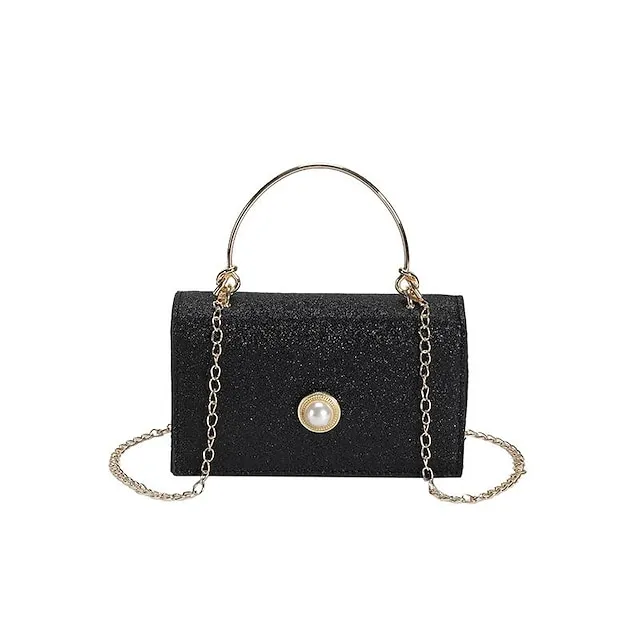 Women's Handbag Crossbody Bag Shoulder Bag PU Leather Party Daily Holiday Pearls Chain Durable Solid Color Silver Black Pink