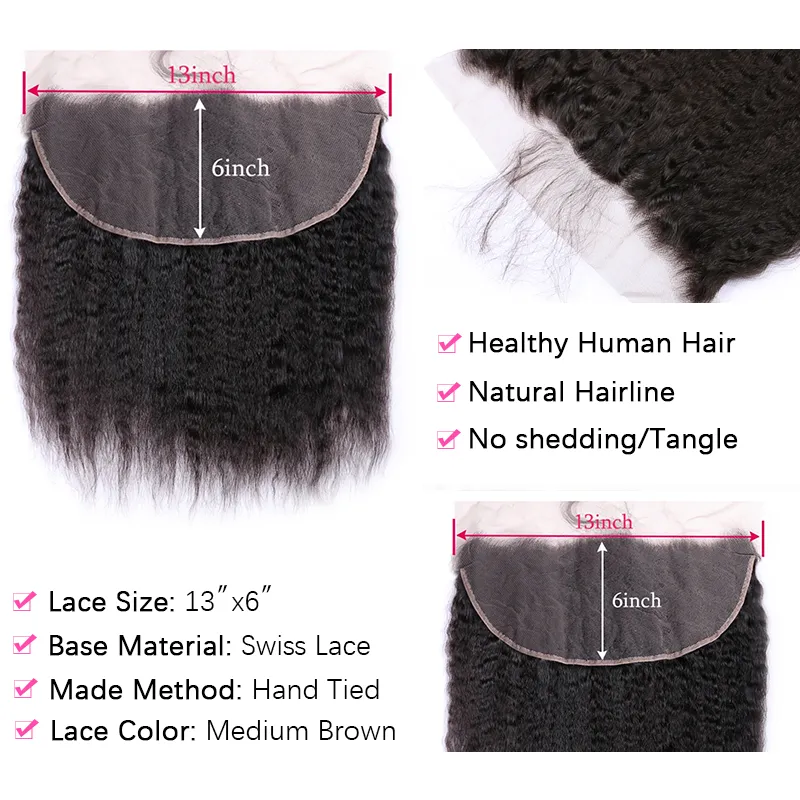 Sterly Kinky Straight Human Hair Bundles With 13x6 Lace Frontal