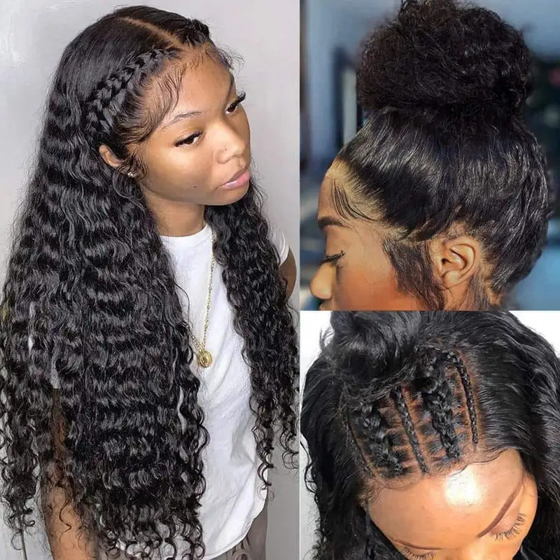 Deep Wave HD Transparent 360 Lace Frontal Wigs 100% Human Hair Pre Plucked Human Wig