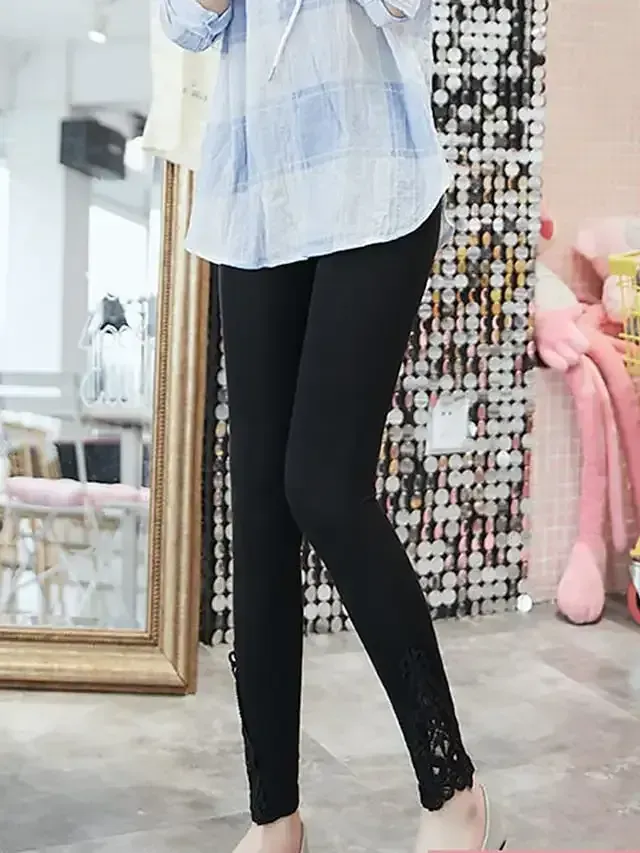 Women's Leggings Black White Grey Fashion Casual Daily Lace Ankle-Length Tummy Control Solid Colored L XL 2XL 3XL 4XL