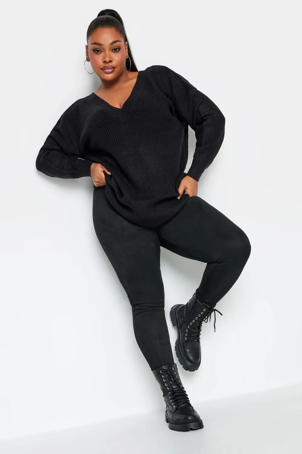 YOURS Curve Charcoal Grey Stretch Soft Touch Faux Suede High Waisted Leggings