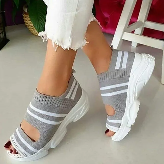 Women's Sandals Wedge Sandals Platform Sandals Plus Size Outdoor Daily Wedge Heel Open Toe Sporty Casual Preppy Tissage Volant Loafer Striped Black Yellow Blue
