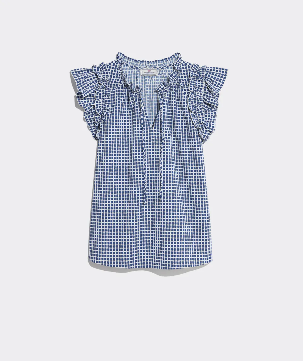 Harbor Seersucker Grid Print Ruffle Popover