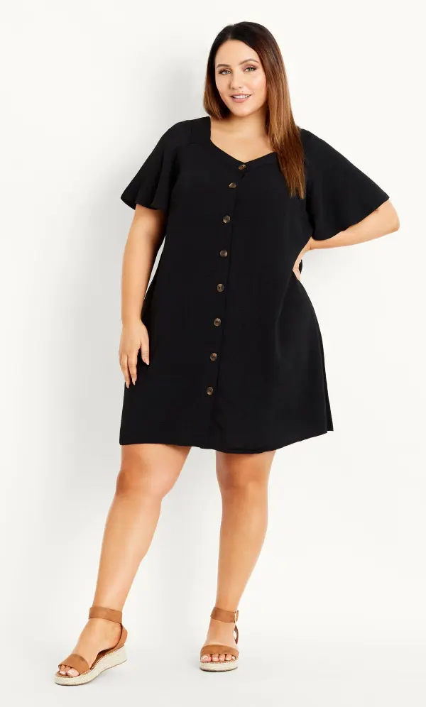Evans Black Button Through Mini Dress