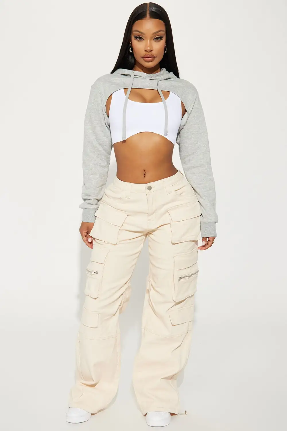Nia Super Cropped Hoodie - Heather Grey