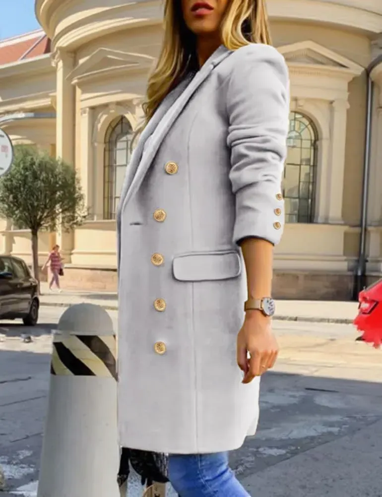 Womens Fall Winter Wool Coats Double Breasted Midi Peacoat Trench Coats