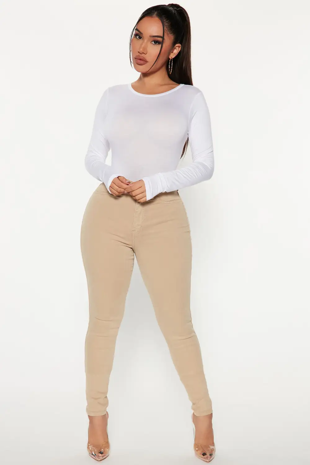 Classic High Waist Skinny Jeans - Khaki