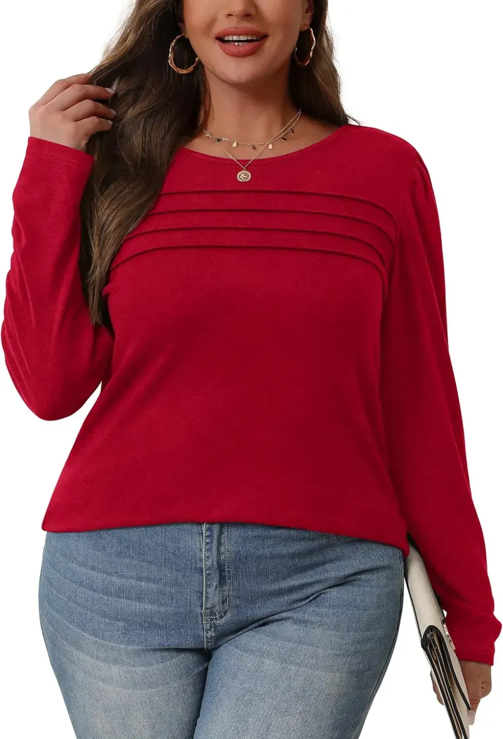 OFEEFAN Long Sleeve Shirts for Women Fall Fashion 2024 Dressy Casual Blouses Trendy Pleated Tunic Tops for Leggings