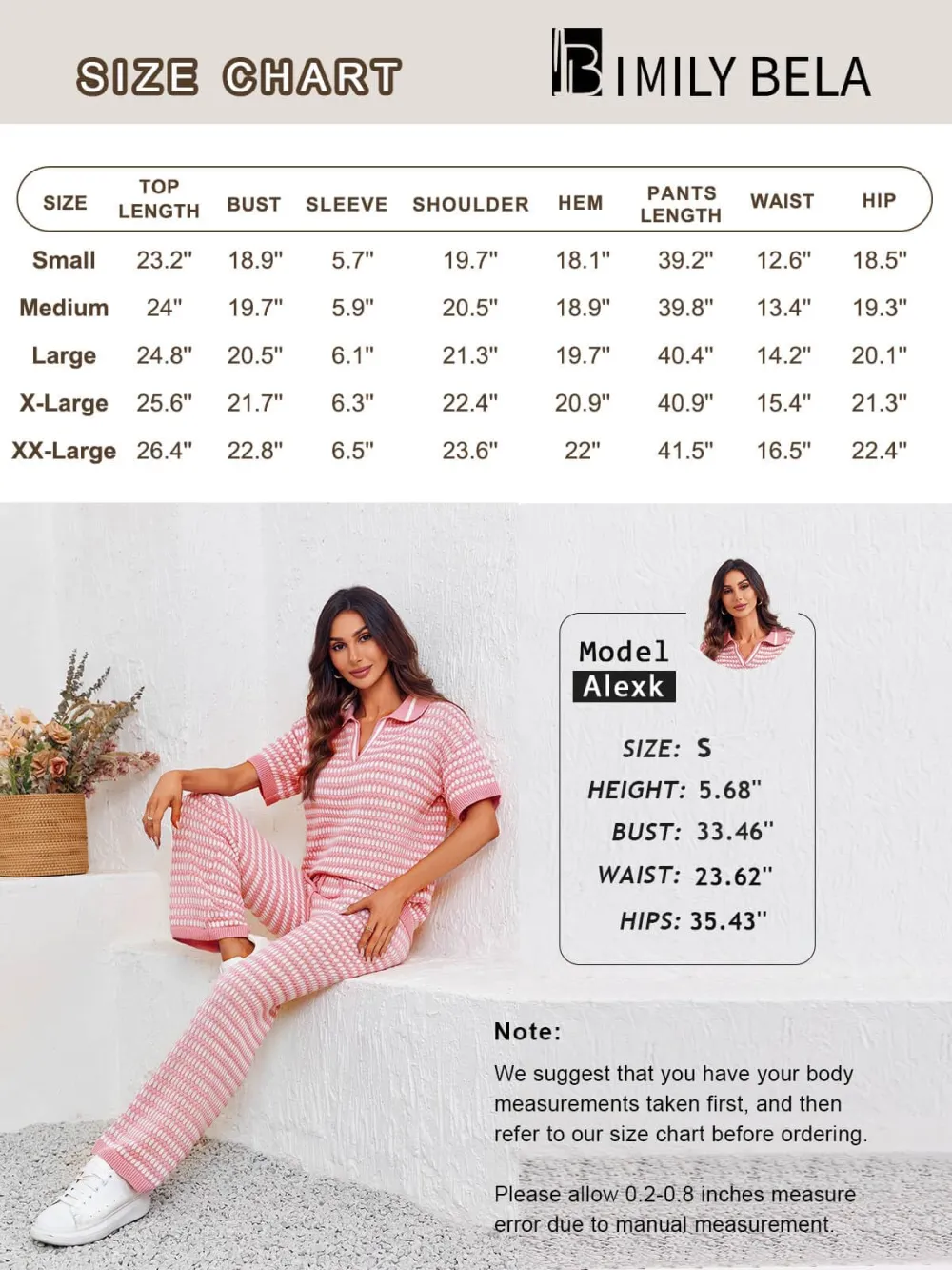 Womens 2 Piece Outfits Striped Short Sleeve Sweater Tops Knit Sets Wide Leg Pants Lounge Set