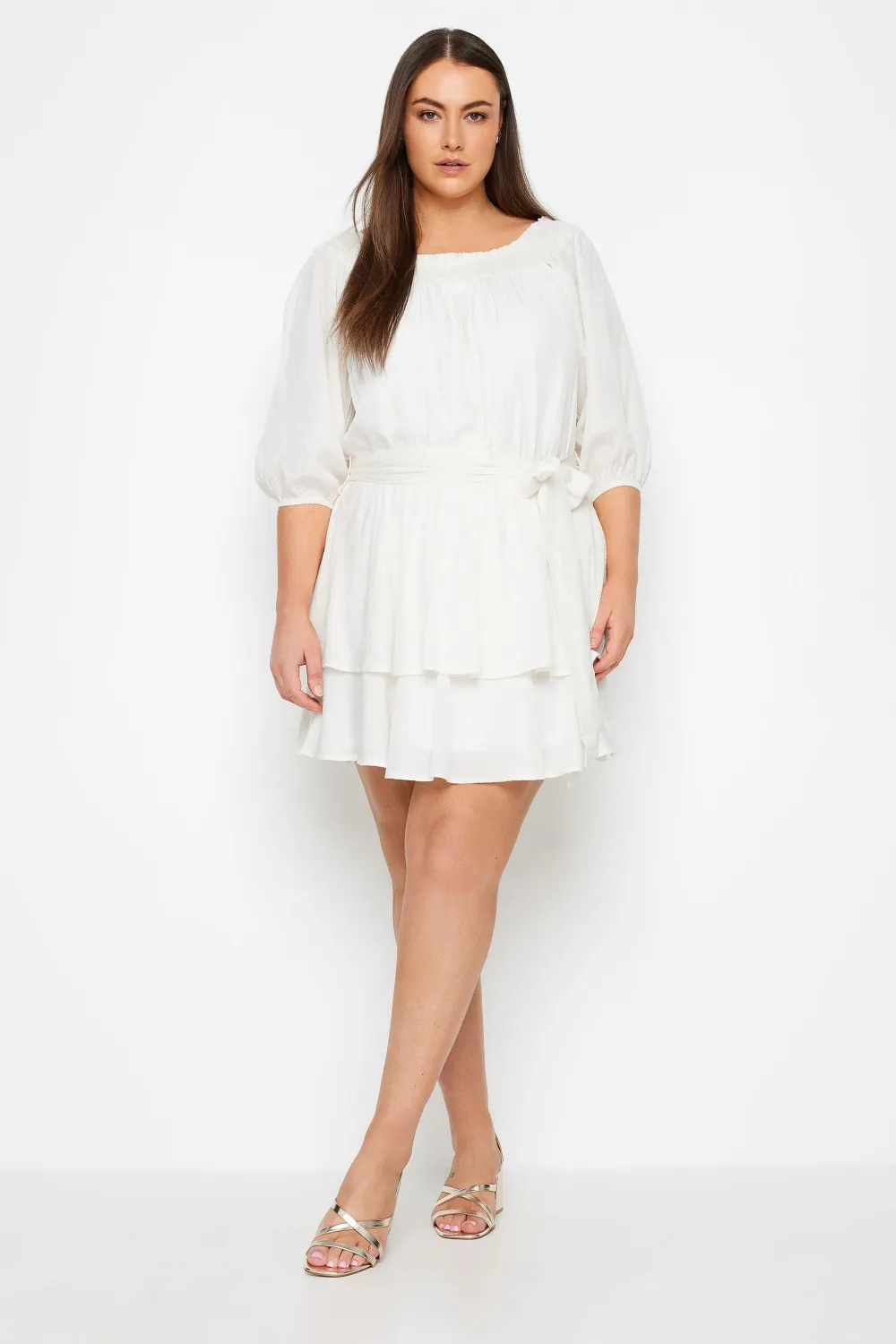 Evans White Bardot Ruffle Mini Dress