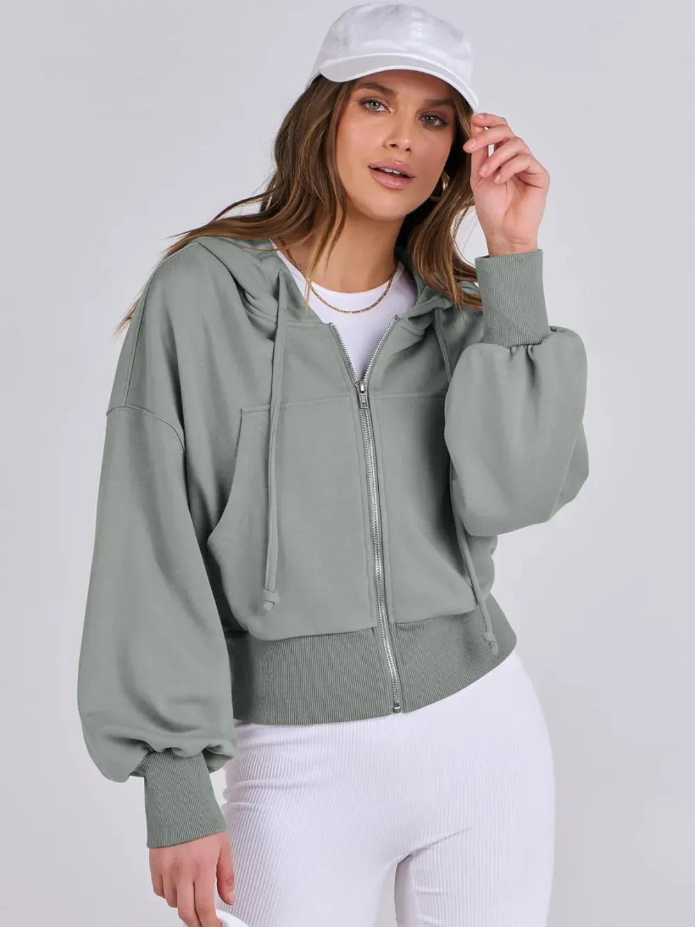Women's Zip Up Hoodies Cropped Sweatshirts Full Zip Jackets Casual Fashion Fall Outfits Winter Clothes