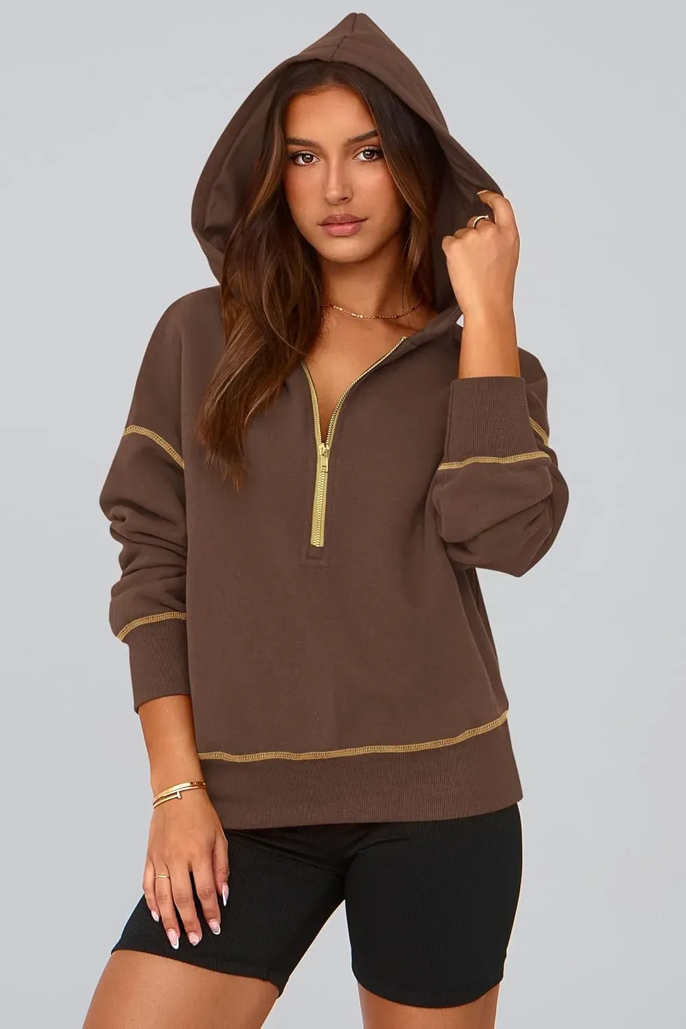 Women's Hooded Sweatshirts Long Sleeve Half Zip Cropped Hoodie Pullover Winter Fashion Clothes