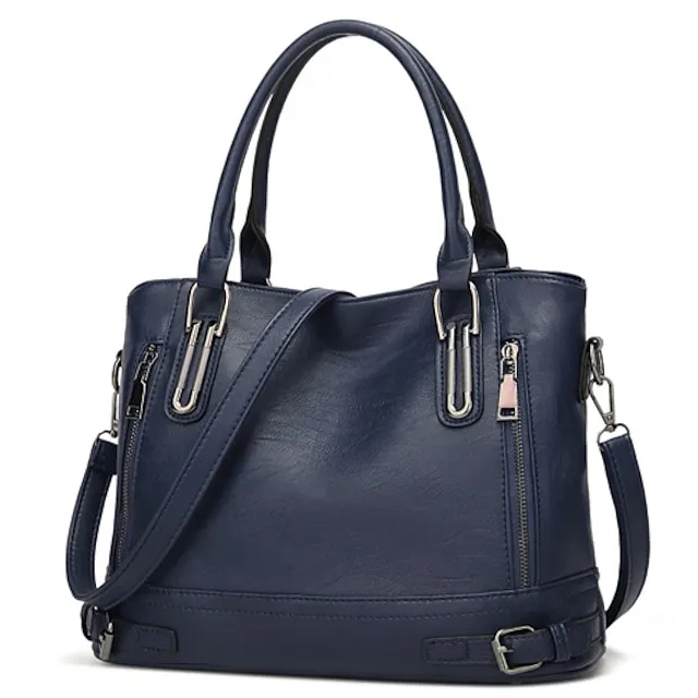 Women's Handbag Satchel Top Handle Bag PU Leather Office Daily Going out Zipper Solid Color Wine Black Brown