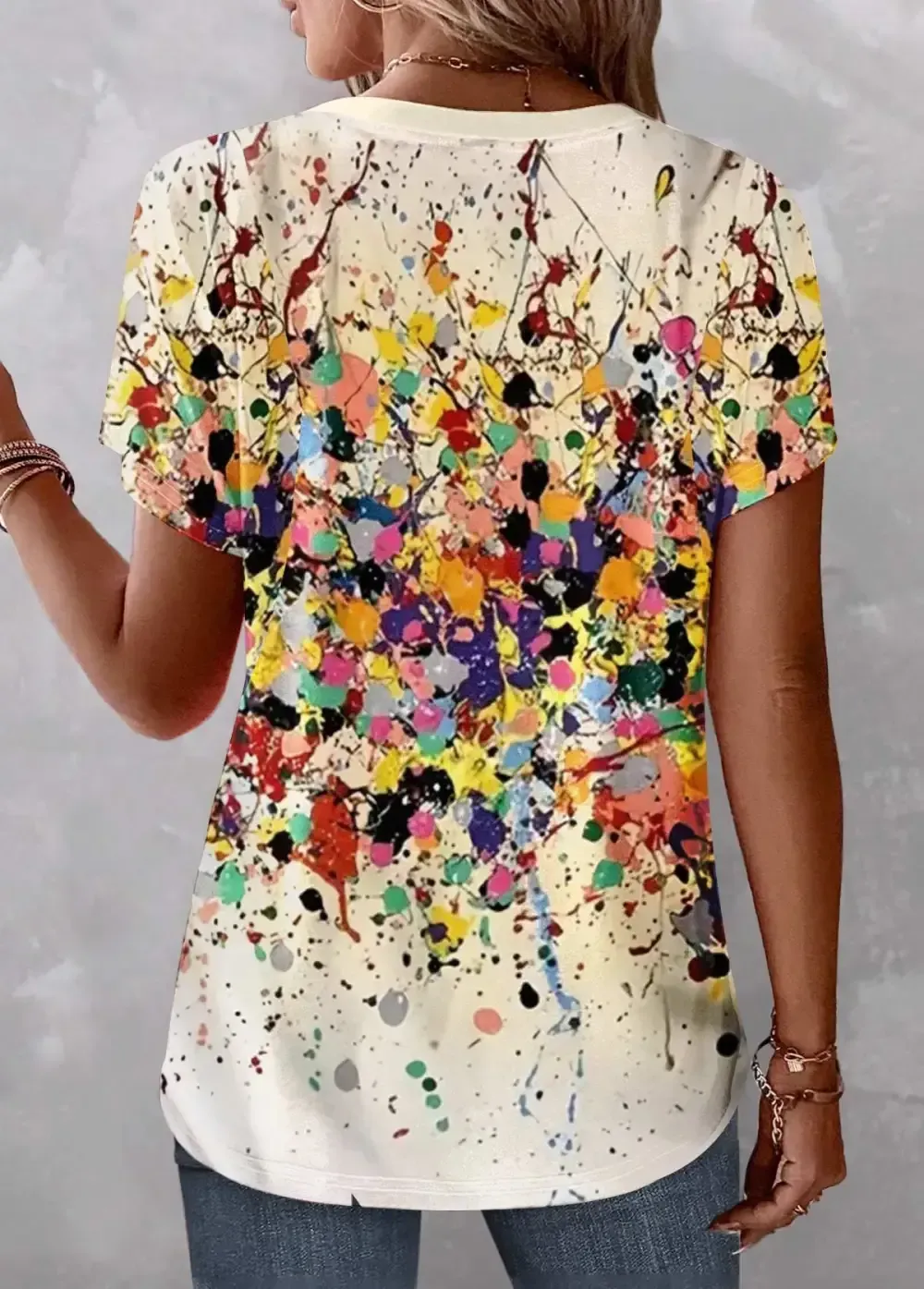 Multi Color Patchwork Dazzle Colorful Print T Shirt