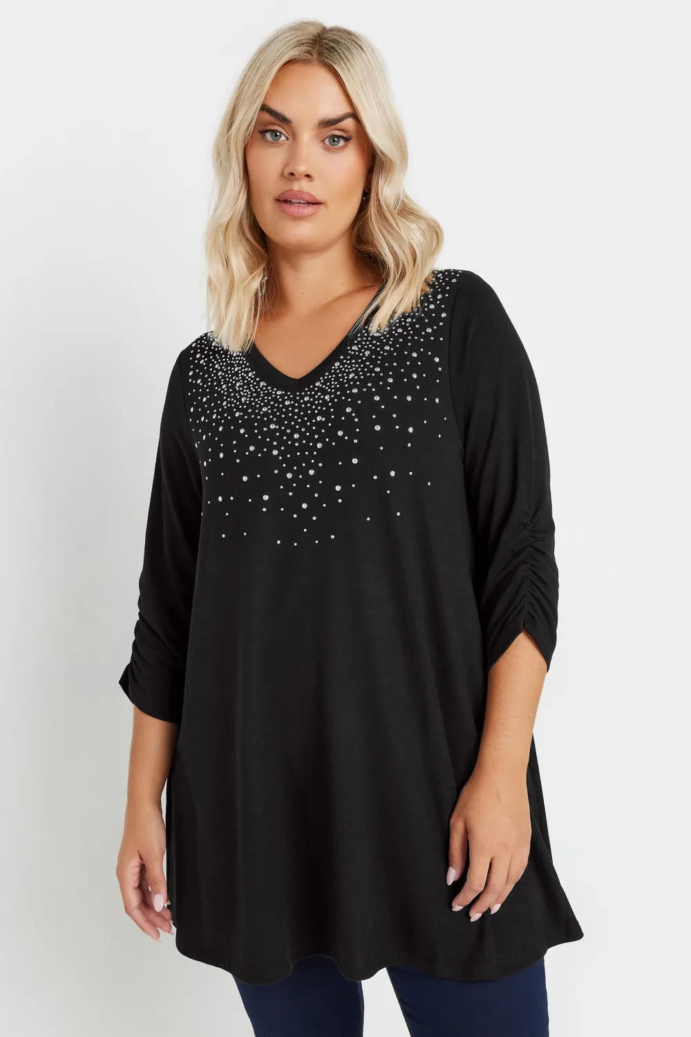 YOURS Curve Black Diamante Stud Swing Top