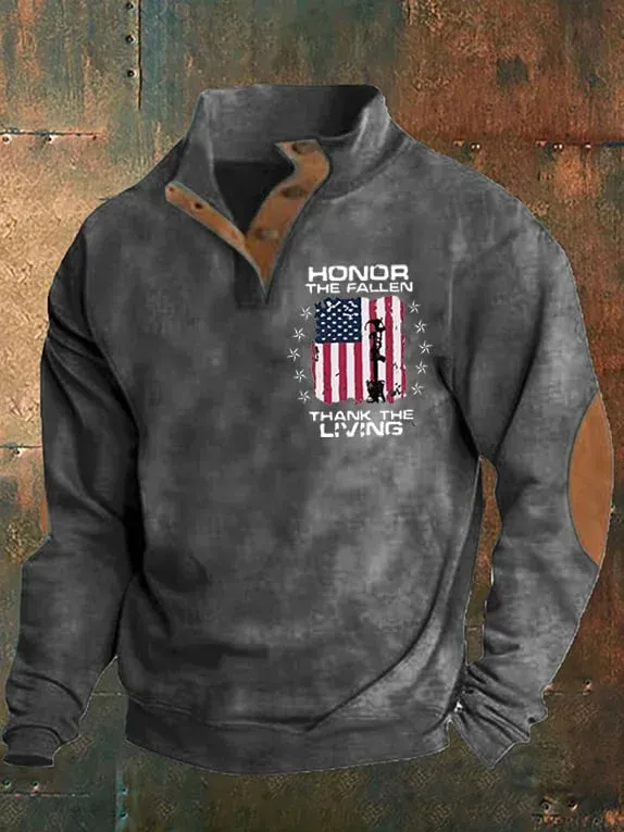 Men's Honoring The Dead Thank You, Veteran Flag Flag Print Sweatshirt