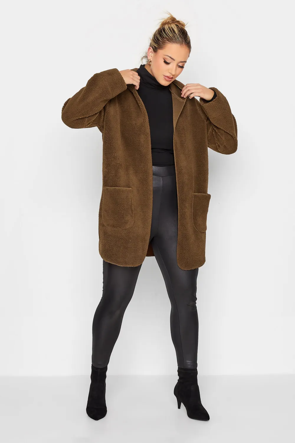 YOURS Curve Brown Teddy Hooded Jacket