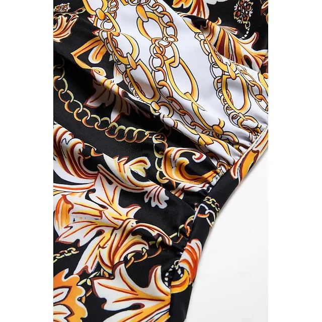 Criss Cross Front Print Removable Pad Swimsuit