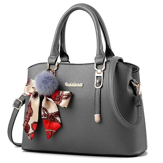 Women's Handbag Crossbody Bag Satchel Top Handle Bag PU Leather Daily Zipper Pom-pom Solid Color Wine Black Pink