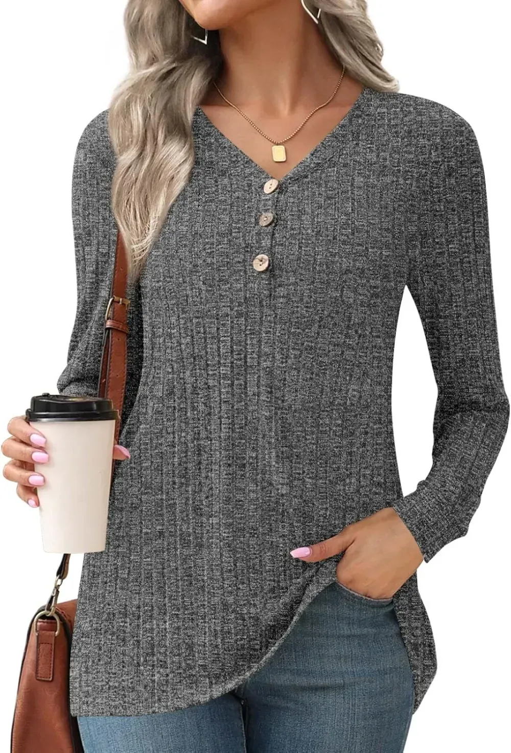 HOTGIFT Womens 2024 Fall Winter Tunic Tops Long Sleeve Casual T-Shirts Soft Comfy Stripe Blouse Lightweight