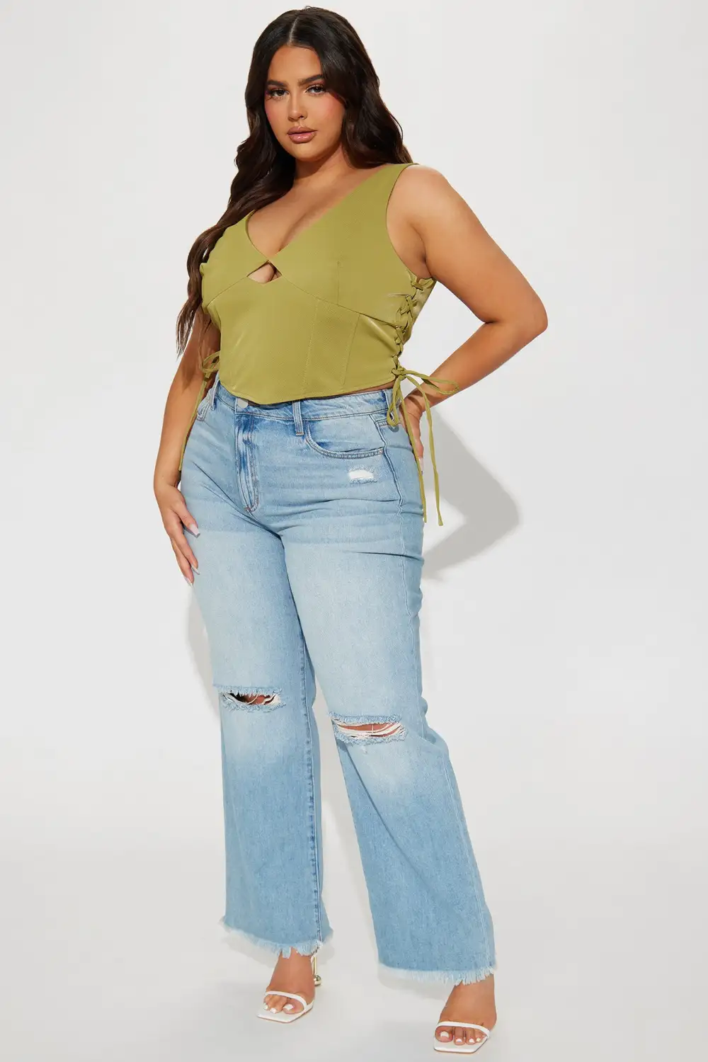 Maebri Faux Leather Corset Top - Chartreuse