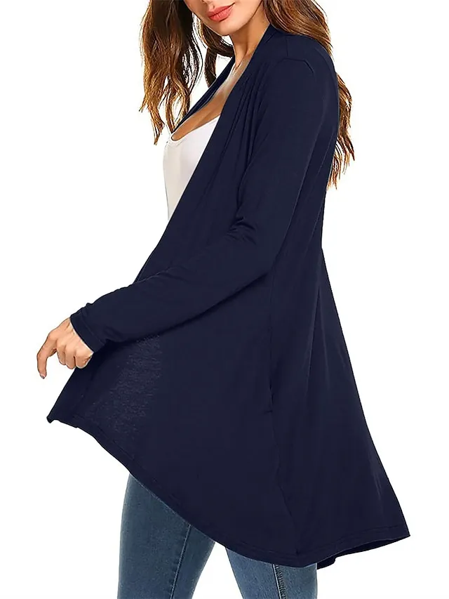 Women's Cardigan Sweater Open Front Ribbed Knit Knit Pocket Summer Fall Outdoor Daily Weekend Stylish Casual Soft Long Sleeve Solid Color Black White Wine S M L