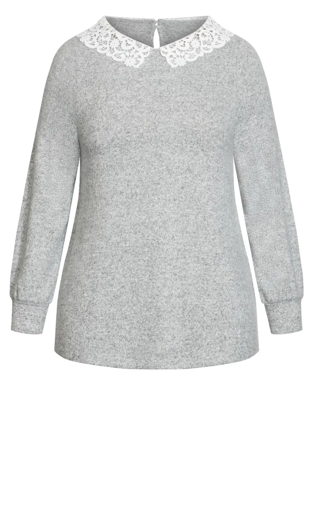 Evans Light Grey Lace Collar Soft Touch Jumper