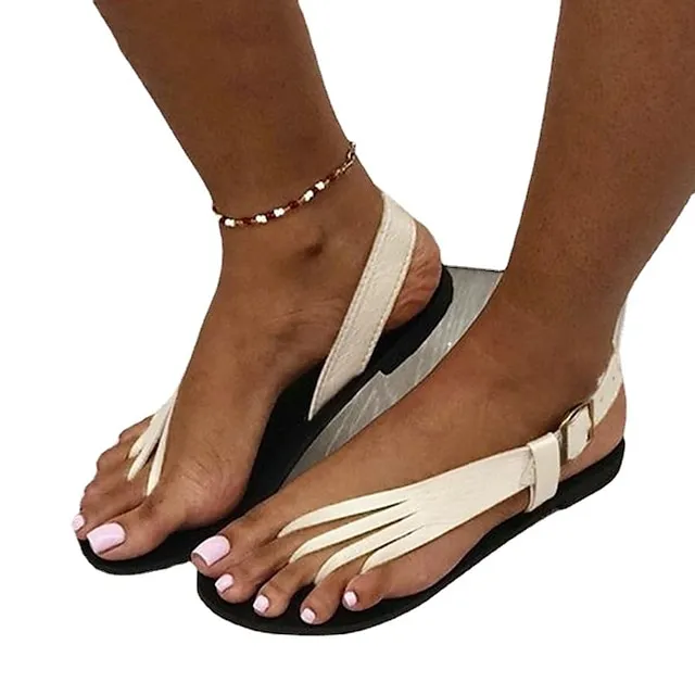 Women's Sandals Boho Bohemia Beach Flat Sandals Barefoot Sandals Daily Beach Summer Buckle Flat Heel Round Toe Open Toe Vintage Classic Casual Faux Leather T-Strap Solid Colored Black White Gold